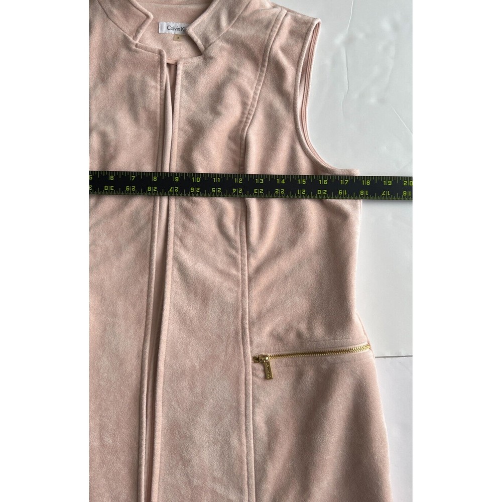 Calvin Klein Womens Faux Suede Pink Zipped Pockets Open Front Long Vest Size 8 - Picture 11 of 16